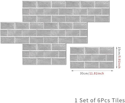 12-Sheet Grey Peel and Stick Wallpaper, Subway Tile 6''x12'' Self Adhesive Wall Tiles Waterproof PVC Stick on Backsplash Vinyl Decorative Tiles Stickers for Kitchen Bathroom