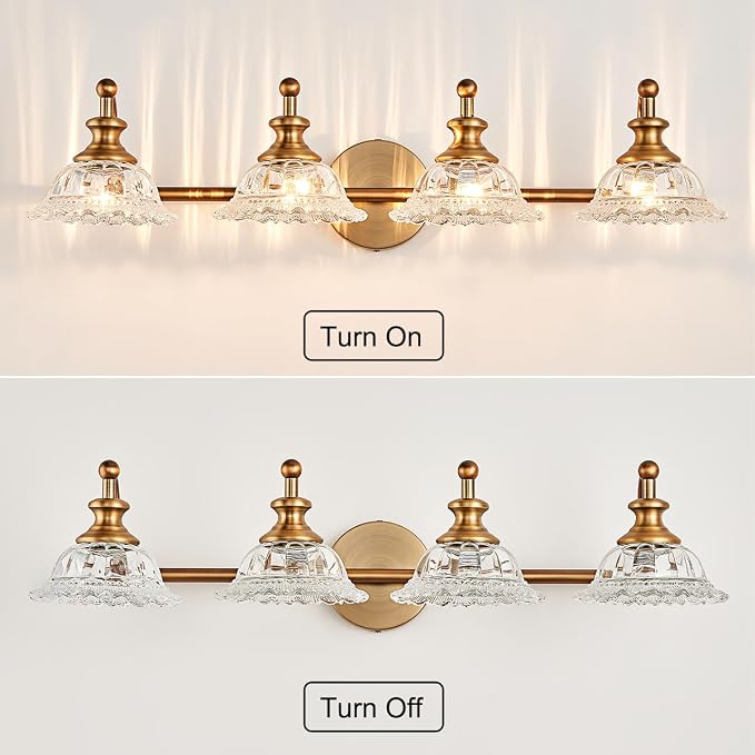 XIEDUN Bathroom Light Fixtures 4 Lights Vanity Lighting Fixtures Matte Brass Vintage Vanity Light Fixture Vanity Lights for Bathroom