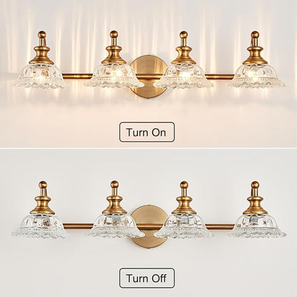 XIEDUN Bathroom Light Fixtures 4 Lights Vanity Lighting Fixtures Matte Brass Vintage Vanity Light Fixture Vanity Lights for Bathroom