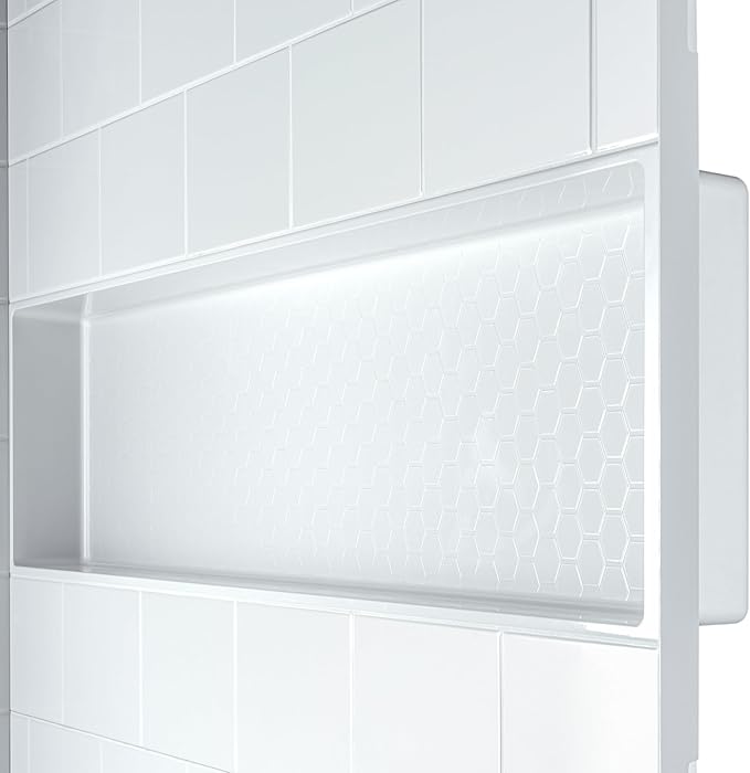 WOODBRIDGE 4-Piece Tile-style Shower Wall Panel Surround Kit, 60"W x 32"D, Staggered Brick Pattern, Easy to Install, High Gloss White Finish
