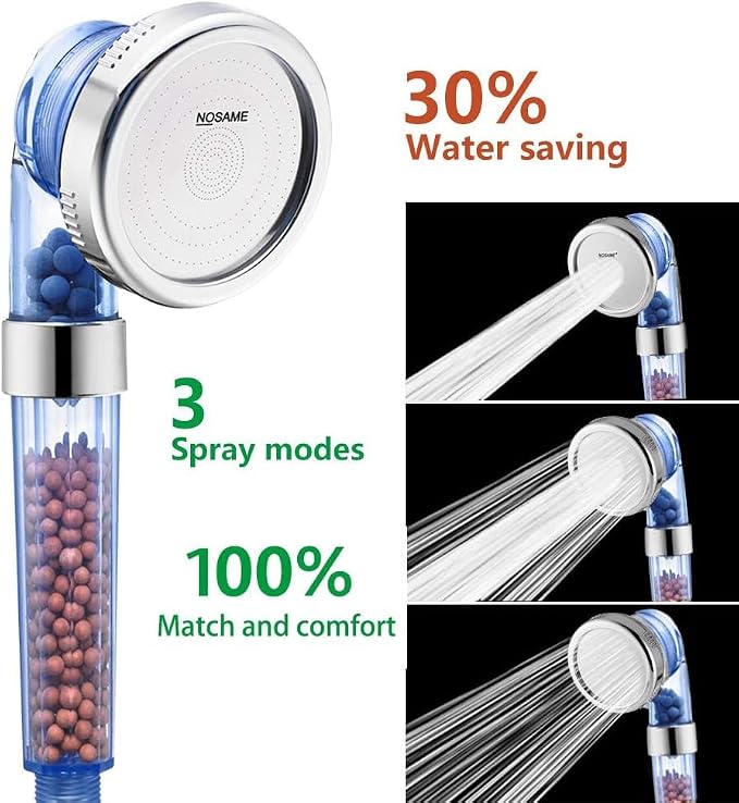 Nosame Handheld Shower Head, Filter Filtration High Pressure Water Saving | Filter Filtration High Pressure Water Saving 3 Mode Function Spray Handheld Showerheads 1.6 GPM for Dry Hair & Skin SPA