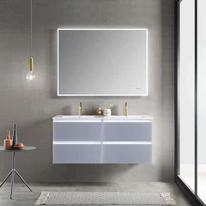 Blossom 48 inch LED Lighted Bathroom Vanity with Acrylic Sink | Wall Mounted Vanity with Dimmable LED Lights | Modern Floating Design for Bathrooms | 48" w/Acrylic Sink, Light Grey