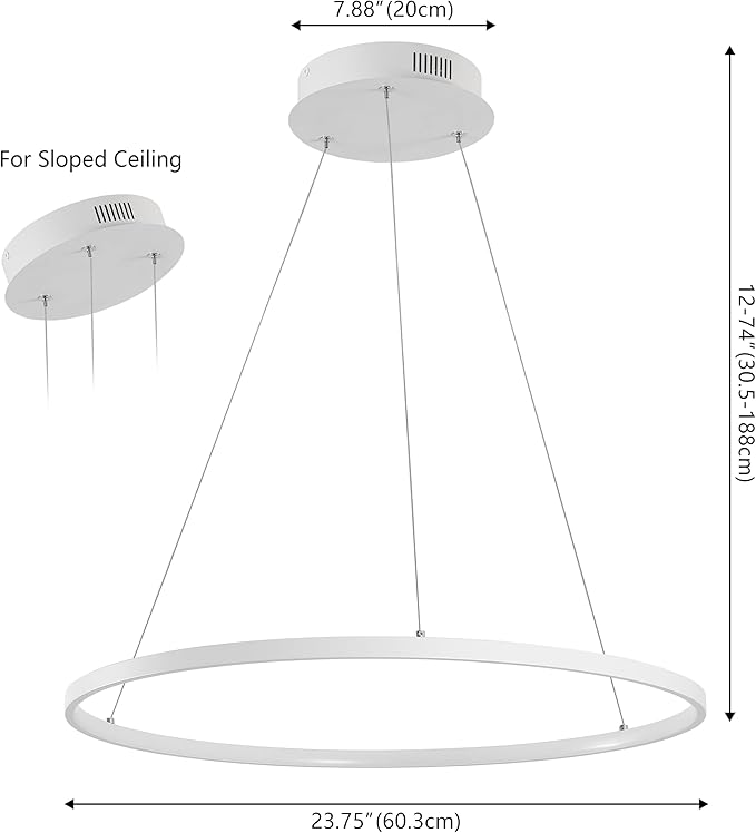 JONATHAN Y 23.75" Matte White Modern Integrated LED Pendant Light, Dimmable Round Hoop Chandelier for Kitchen Island, Dining Room, Adjustable Height Metal Hanging Light (JYL7203I)