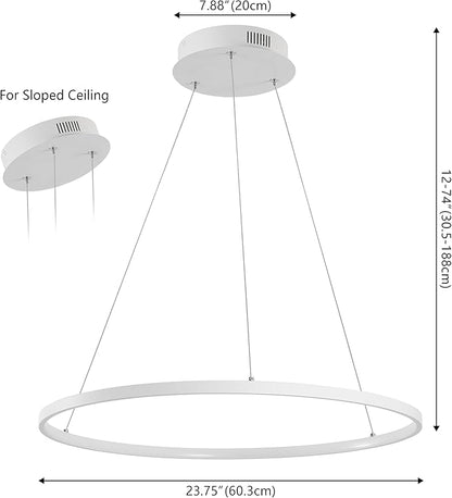 JONATHAN Y 23.75" Matte White Modern Integrated LED Pendant Light, Dimmable Round Hoop Chandelier for Kitchen Island, Dining Room, Adjustable Height Metal Hanging Light (JYL7203I)