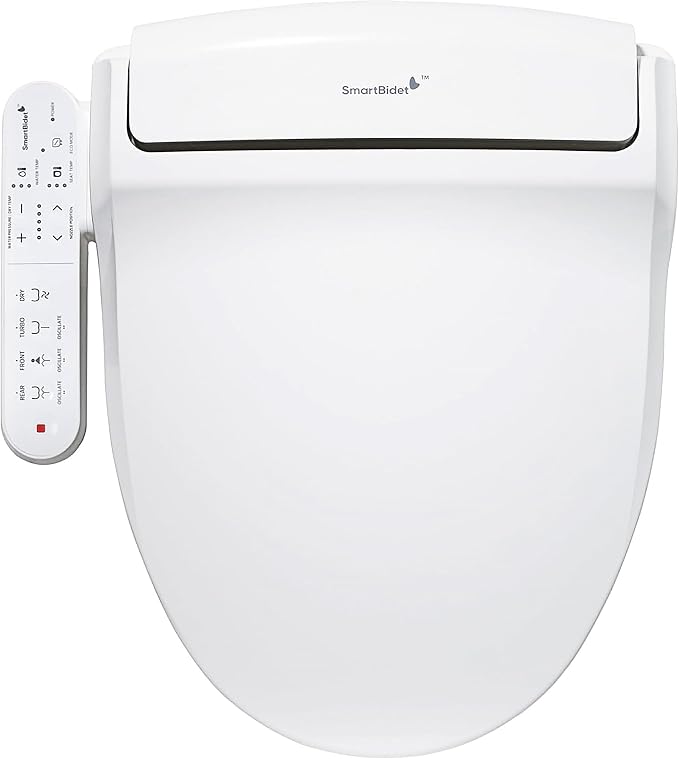 SmartBidet® SB-2000 Smart Bidet Electric Bidet Toilet Seat with Heated Seat, Warm Water, Air Dryer – Side Control Panel, Round
