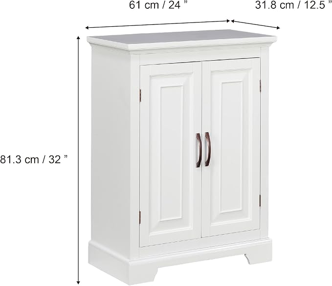 Teamson Home St. James Freestanding Floor Cabinet Bathroom Living Room Storage Organizer with 2 Doors 2 Adjustable Inner Shelves, White | 2 Doors, 2 Adjustable Inner Shelves, Bathroom Living Room Storage Organizer