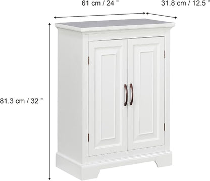 Teamson Home St. James Freestanding Floor Cabinet Bathroom Living Room Storage Organizer with 2 Doors 2 Adjustable Inner Shelves, White | 2 Doors, 2 Adjustable Inner Shelves, Bathroom Living Room Storage Organizer