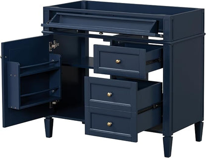36" Bathroom Vanity Without Top Sink,Modern Freestanding Storage Cabinet with 2 Soft-Close Drawers & Tip-Out Tray,Solid Wood Frame Vanity Only w/Adjustable Shelf & Door Organizer,Blue
