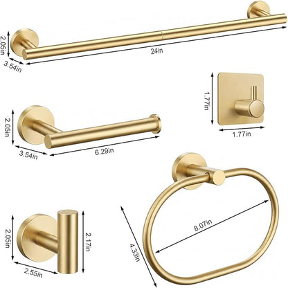 Brushed Gold Bathroom Accessories Set, 7 Pieces Gold Towel Bar Bathroom Hardware Set, 24 Inch Towel Racks for Bathroom, SUS304 Stainless Steel Bathroom Towel Holder Toilet Paper Holder Wall Mounted