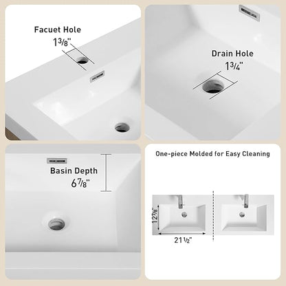 60 Inch Bathroom Vanity with Sink, Double Sink Bathroom Vanity, Freestanding Vanity Bathroom Soft Closed 4 Drawers, Integrated Sink (Glossy White)