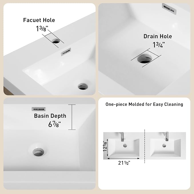 60 Inch Bathroom Vanity with Sink, Double Sink Bathroom Vanity, Freestanding Vanity Bathroom Soft Closed 4 Drawers, Integrated Sink (Glossy White)