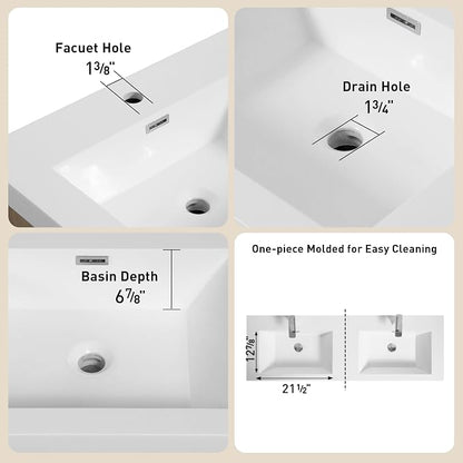 60 Inch Bathroom Vanity with Sink, Double Sink Bathroom Vanity, Freestanding Vanity Bathroom Soft Closed 4 Drawers, Integrated Sink (Glossy White)