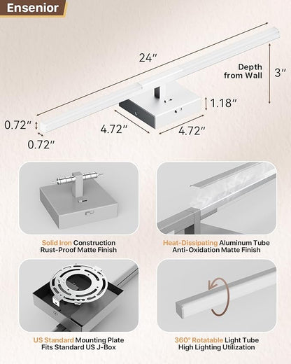 Ensenior Modern Vanity Light 24 Inch, Built-in Dimmer, 14W Dimmable 5CCT LED Light Fixture Over Mirror, Baked-on Matte Grey Vanity Lights for Bathroom Mirror Cabinets Bedroom-FCC & ETL Certificated