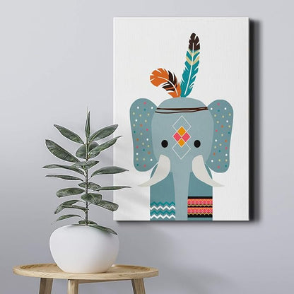 Renditions Gallery Animal Canvas Wall Art Home Paintings & Prints Blue Baby Elephant Animated Modern Wall Hanging Decorations Artwork for Bedroom Living Room Office Kitchen - 8"x12" LT02