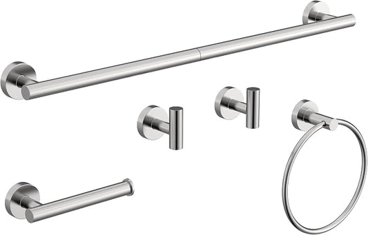 Brushed Nickel Bathroom Hardware Accessories Set 5 Pcs | SUS304 Stainless Steel 26 Inch Hand Towel Bar Toilet Paper Holder Towel Ring Robe Towel Hooks Wall Mounted by HOMEMYSTIQUE