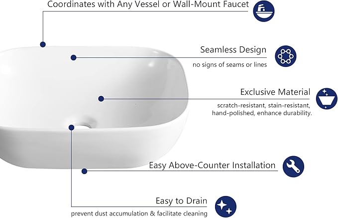 DeerValley Prism 19x15 Inch Rectangular Vessel Sink, White Porcelain Ceramic Above Counter Bathroom Basin, DV-1V432