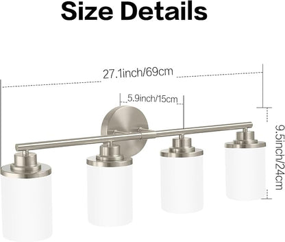 Bathroom Light Fixtures,Brushed Nickel Bathroom Lights,4-Light Vanity Light,Bathroom Light Over Mirror,Modern Bathroom Vanity Light Fixture,Bathroom Sconces with Frosted Glass
