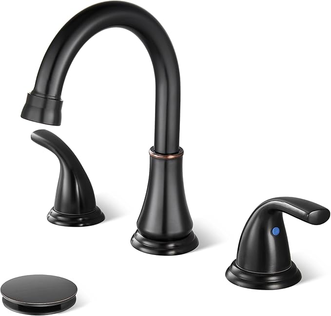 Widespread Bathroom Sink Faucet Deck Mounted 3 Hole 8 inch Bathroom Vanity Faucet 2 Handles Basin Mixer Tap with Pop up Drain,Oil Rubbed Bronze