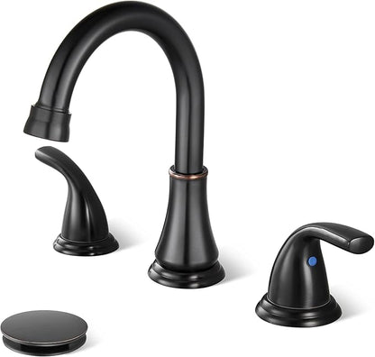 Widespread Bathroom Sink Faucet Deck Mounted 3 Hole 8 inch Bathroom Vanity Faucet 2 Handles Basin Mixer Tap with Pop up Drain,Oil Rubbed Bronze
