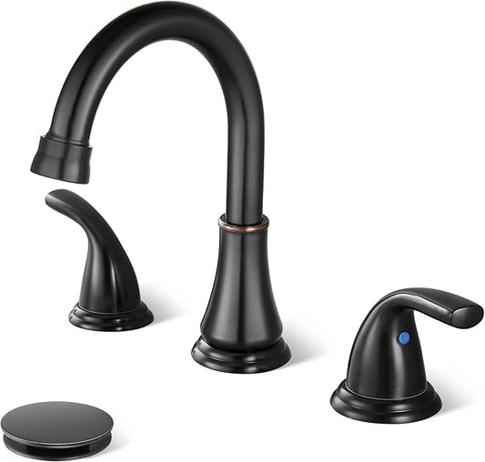 Widespread Bathroom Sink Faucet Deck Mounted 3 Hole 8 inch Bathroom Vanity Faucet 2 Handles Basin Mixer Tap with Pop up Drain,Oil Rubbed Bronze