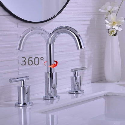 TRUSTMI 2-Handle 8 inch Widespread Brass Bathroom Vanity Sink Faucet with cUPC Water Supply Lines, Build-in Stopper Overflow Pop Up Drain Included,Chrome