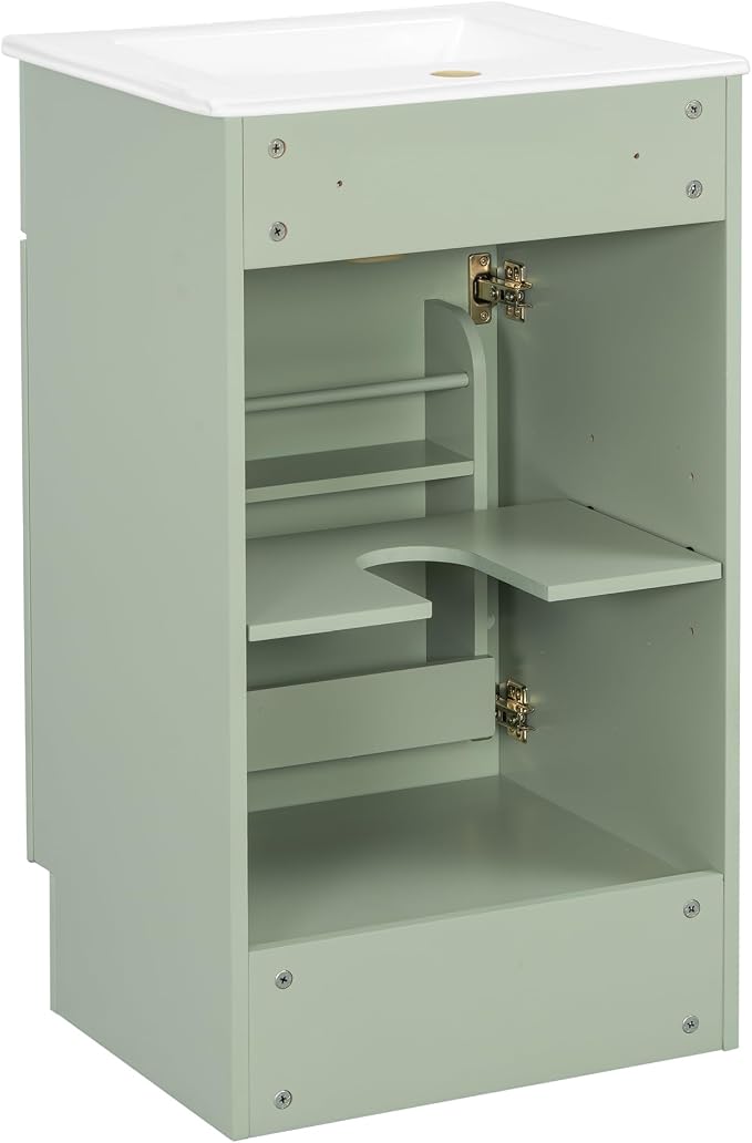 Christopher Knight Home Doreen 18" Bathroom Vanity with Ceramic Sink, Bathroom Vanity Cabinet with Adjustable Shelf, Wooden Bathroom Storage Cabinet, Pedestal Sink with Storage, Mint Green