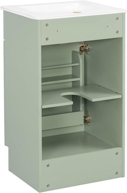 Christopher Knight Home Doreen 18" Bathroom Vanity with Ceramic Sink, Bathroom Vanity Cabinet with Adjustable Shelf, Wooden Bathroom Storage Cabinet, Pedestal Sink with Storage, Mint Green