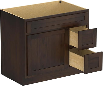 HomeBeyond 36 Inch Bathroom Vanity Base Only, Single Vanity Cabinet with 2 Side Dove-Tailed Drawers, Composable Floor Mount Cabinets Without Top, Rustic Brown