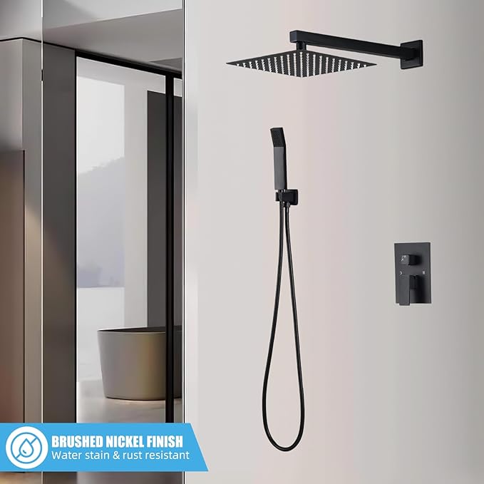 Modern Shower Faucet with 10 Inch Rain Shower head Shower System and Handheld Shower Combo,2-Function Shower Fixtures Included Shower Trim Kit (Matte Black)