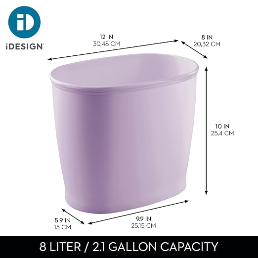 iDesign Slim Plastic Bathroom Trash Can, Purple | Small Garbage Bin, For Bedroom, Office, Desk, Dorm