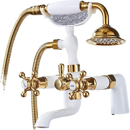 Faucet Brass Bath Set with Double Handle 2 Function Hand Shower Rotating Faucet Hot Cold Water Mixing(Black Gold-1) Faucet