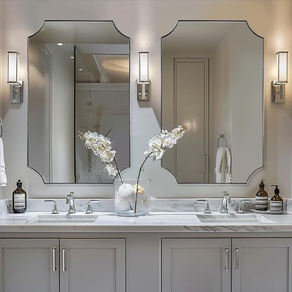 24x36 Inch Chrome Mirror, Scalloped Bathroom Mirror, Polished Chrome Framed Mirror in Anti-Rust Stainless Steel Metal Thin Frame Deep 1’’, Unique Scalloped Edge Design