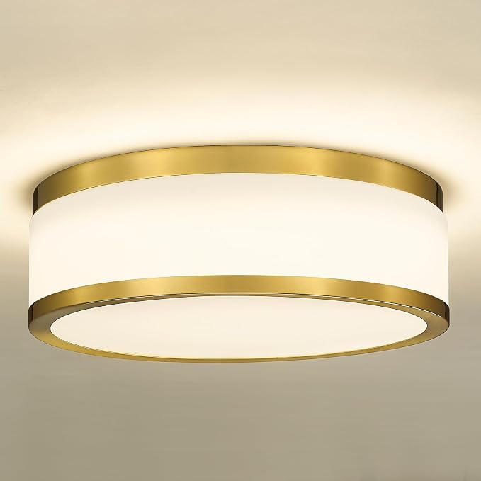 24W LED Flush Mount Ceiling Light, 15 inch 3CCT 3000K/4000K/5000K, Brushed Gold Close to Ceiling Light for Bathroom, Kitchen, Living Room, LMS-190
