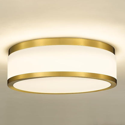 24W LED Flush Mount Ceiling Light, 15 inch 3CCT 3000K/4000K/5000K, Brushed Gold Close to Ceiling Light for Bathroom, Kitchen, Living Room, LMS-190