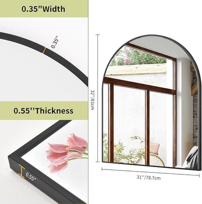 BEAUTYPEAK 31"x32" Arch Bathroom Wall Mirror, Black | Wall Mounted Vanity Metal Frame Mirror for Bedroom, Entryway, Living Room, Fireplace