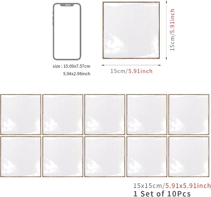 Alwayspon Vinyl Sticker Peel and Stick, Self-Adhesive Wall Tile Transfers Backsplash Sticker Decal for Kitchen Bathroom, 6x6inch/15x15cm 30Pcs, T030