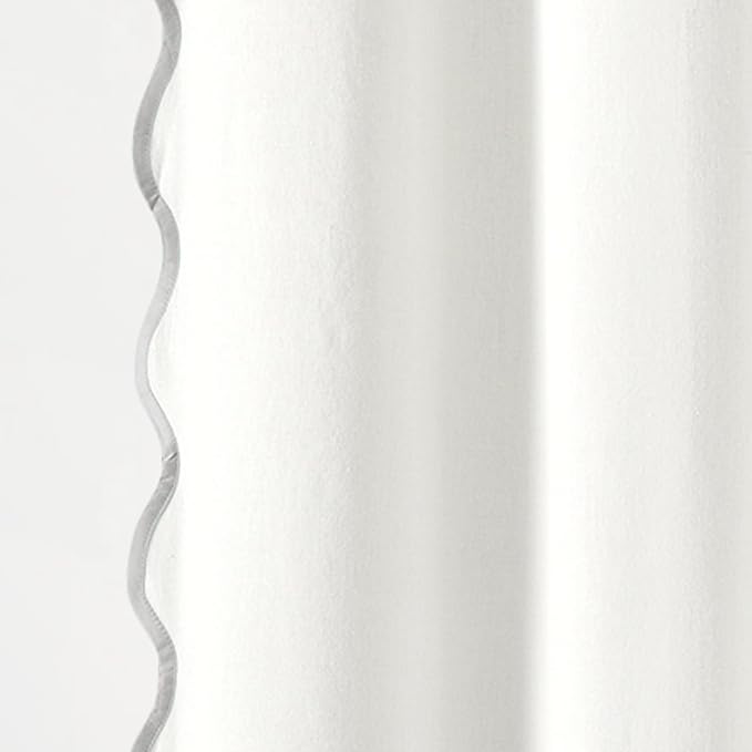 Lush Decor Coastal Chic Scallop Edge Linen-Textured Shower Curtain, Single 72" W x 72" L, Gray & White - Scalloped Shower Curtains - Coastal Bathroom Curtain