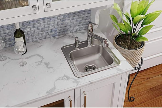 Dayton D115162 Single Bowl Drop-in Stainless Steel Bar Sink, 15 x 15 with 3.5" Drain Hole