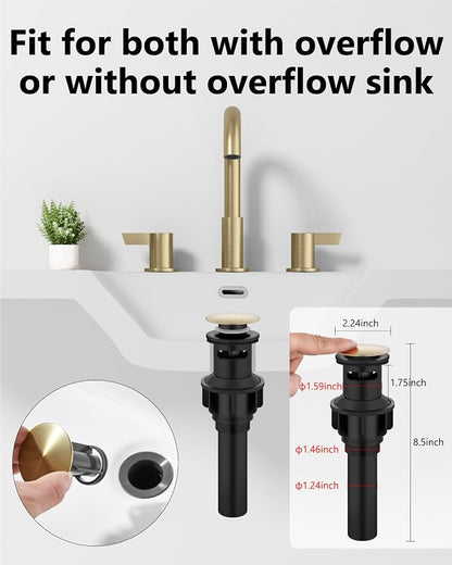 Brushed Gold Bathroom Faucet 3 Hole, 8 Inch Widespread 2-Handle | SUS304 Stainless Steel, 2-Handle Control, Pop-Up Drain, Supply Lines and Mounting Hardware for 8-Inch Widespread Vanity Sinks