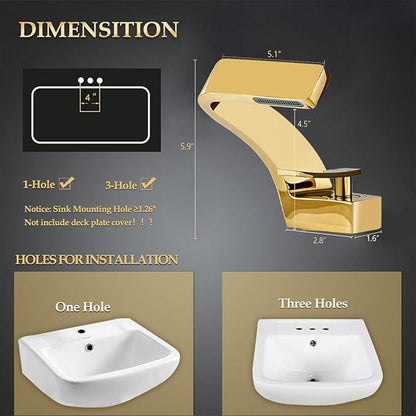 becola Single Hole Bathroom Sink Faucet, Single Handle Hot and Cold Water Mixer Tap, Lavatory Vanity Sink Faucet Including Two US Standard 3/8" Hoses-(Gold)