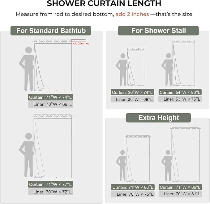River Dream Linen Textured No Hooks Shower Curtain with Liner,Green,71x74 | with Snap-in Liner,Heavy Duty Fabric,Quick Dry,Bottom Magnets,Water-Repellent,Washable,Farmhouse Bathroom Set