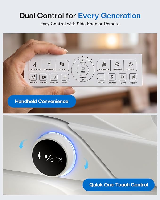 Smart Bidet Toilet Seat Elongated, KEETO Electric Heated Seat with Instant Warm Water, Warm Air Dryer, Front & Rear Wash, Oscillating Nozzle, Wireless Remote, Night Light, Soft Close Lid
