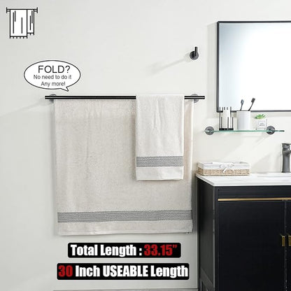 JQK Double Bath Towel Bar, Oil Rubbed Bronze 33 Inch 304 Stainless Steel Thicken 0.8mm Towel Rack for Bathroom, Towel Holder Wall Mount, Useable Length 30 Inch, TB100L30-ORB