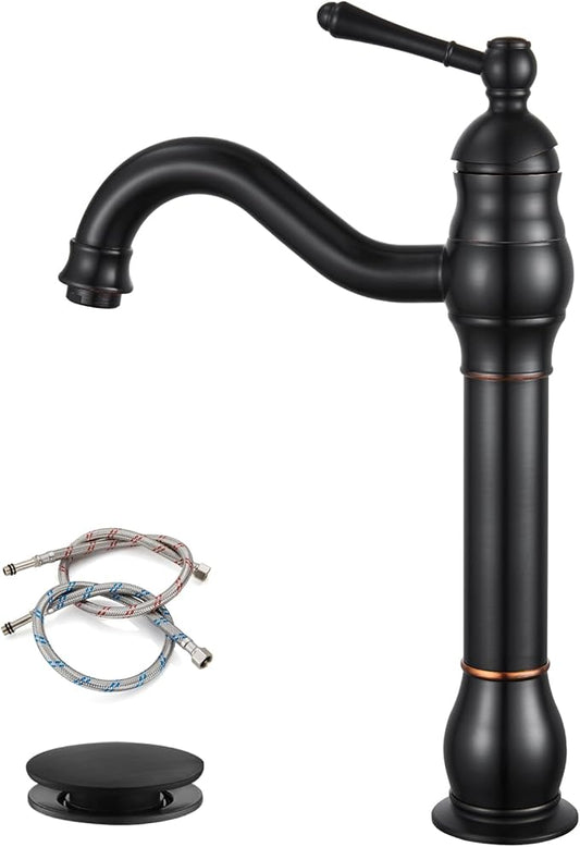 gotonovo Single Handle Vessel Sink Faucet 360° Swivel Bathroom Faucet One Hole Farmhouse Lavatory Vanity Faucet Bowl Sink Mixer Tap with Pop Up Drain, Oil Rubbed Bronze