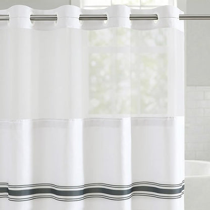 Americanflat 72x75 Hookless Shower Curtain - Water-Resistant Classic Stripe Shower Curtain with Sheer Panel, Snap-in Liner, and Durable Grommets - 100% Polyester - Black and White