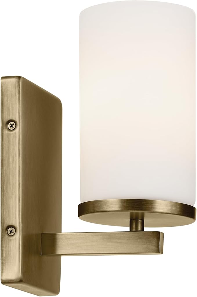 Crosby 4.5" 1-Light Wall Sconce with Satin Etched Cased Opal Glass in Natural Brass, for Bathroom, Powder Room, Hallway, Kitchen, Bedroom, Fireplace, (4.5" x 9.25"), 45495NBR