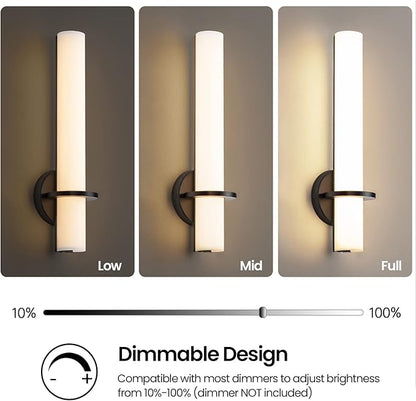 Black Wall Sconces Set of 2, 18 Inch Bathroom Sconces with Acrylic Shade 18W 3000K LED Dimmable Modern Wall Sconces Wall Lights for Bedroom Living Room Hallway Stairway