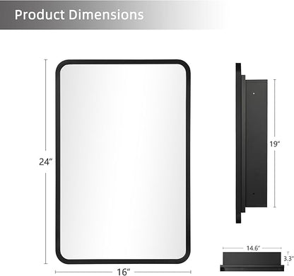 Casaphoria 24" H x 16" W Bathroom Medicine Cabinet with Mirror, Metal Frame Wall Medicine Cabinets Mirrors, Wall Mirror Cabinet, Black