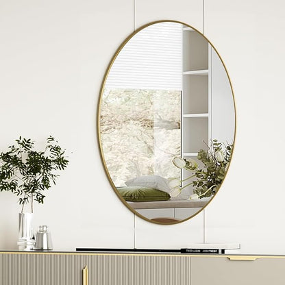 Koonmi Gold Oval Bathroom Mirror, 24"x32" Oval Mirror for Wall | Shatterproof Bathroom Vanity Mirror for Bedroom Living Room Entryway, Horizontal or Vertical, Hardware Included