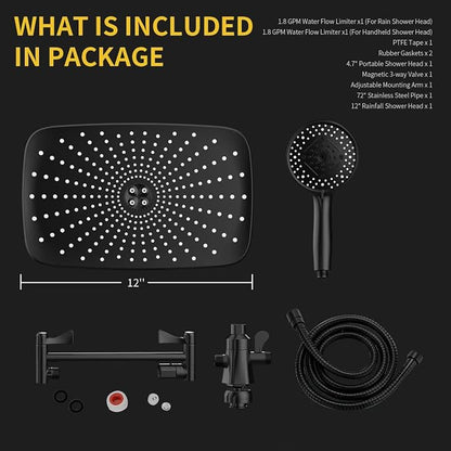 High Pressure Shower Head with Handheld, Upgrade Rain Shower Heads with Fixed Showerhead Combo, 10 Sprays Handheld Shower Head Built in Power Jets, 71" Long Hose, Matt Black